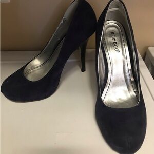 Dark Blue Faux Suede Pumps, Size 7